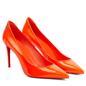 Christian Louboutin Sporty Kate 85 patent leather pointed toe pumps Orange 37